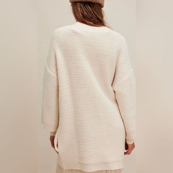 free people M Ivory Herringbone Stitch Pattern Kimono Cardigan Sweater - Picture 2 of 16